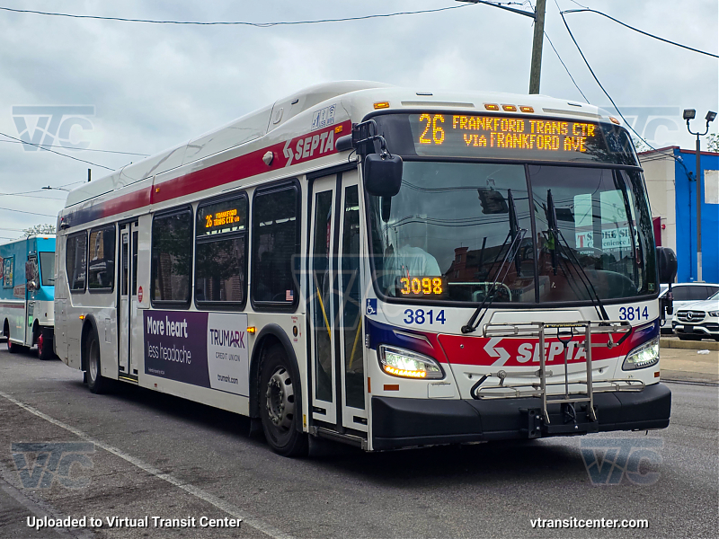 SEPTA 3814 on Route 26
Route 26 to Frankford Transit Center via Frankford Avenue
