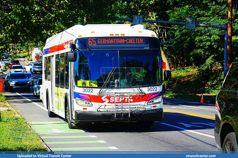 SEPTA 3022 on a route 65 Wildcat Run
Route 65 to Germantown-Chelten
Wildcat Run
New Flyer XDE40
