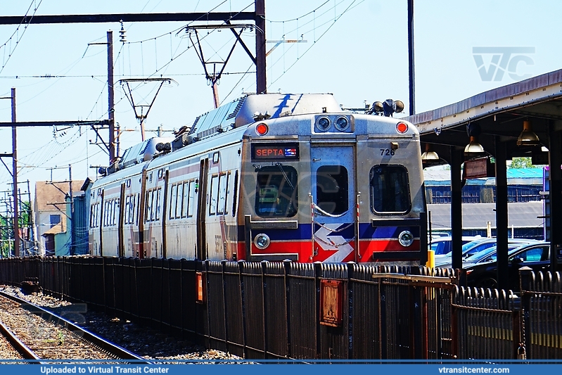 SEPTA Silverliner V 726 Tailing Norristown Local
Center City
Hyundai-Rotem Silverliner V
