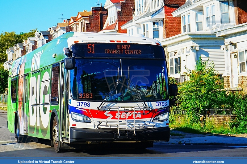 SEPTA 3793 on Route 51
Route 51 to Olney Transit Center (former Route L)
New Flyer XDE40
