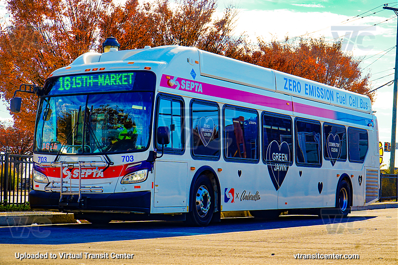 SEPTA XHE40 703 on Route 16
Route 16 to 15th-Market
New Flyer XHE40
Keywords: SEPTA Bus;Hydrogen Fuel Cell;New Flyer XHE40;Zero Emissions Bus