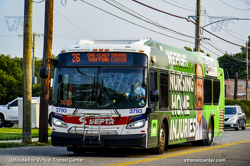 SEPTA 3793 on Route 26
Route 26 to One-Olney Square Shopping Center

Rosebaum Injury Lawyer Wrap
Keywords: SEPTA Bus;New Flyer XDE40