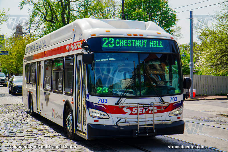 SEPTA XHE40 703 on Route 23
Route 23 to Chestnut Hill
Keywords: SEPTA Bus;Hydrogen Fuel Cell;New Flyer XHE40;Zero Emissions Bus