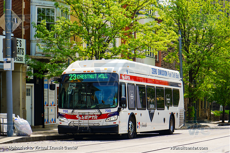 SEPTA XHE40 700 on Route 23
Route 23 to Chestnut Hill
Keywords: SEPTA Bus;Hydrogen Fuel Cell;New Flyer XHE40;Zero Emissions Bus