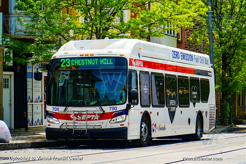 SEPTA XHE40 700 on Route 23
Route 23 to Chestnut Hill
Keywords: SEPTA Bus;Hydrogen Fuel Cell;New Flyer XHE40;Zero Emissions Bus