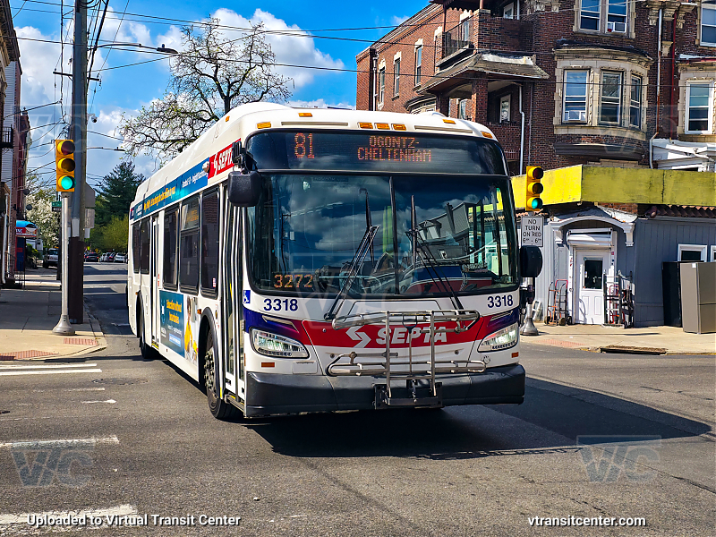 SEPTA 3318 on Route 81
Route 81 to Ogontz-Cheltenham
New Flyer XDE40
