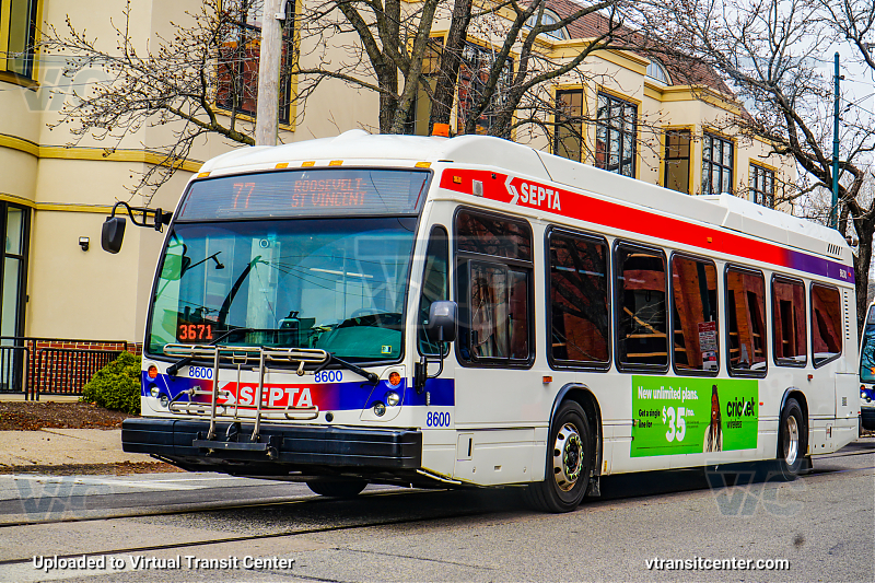 SEPTA 8600 on Route 77
Route 77 to Roosevelt-St. Vincent
NovaBus LFS Hybrid
Keywords: SEPTA;NovaBus LFS
