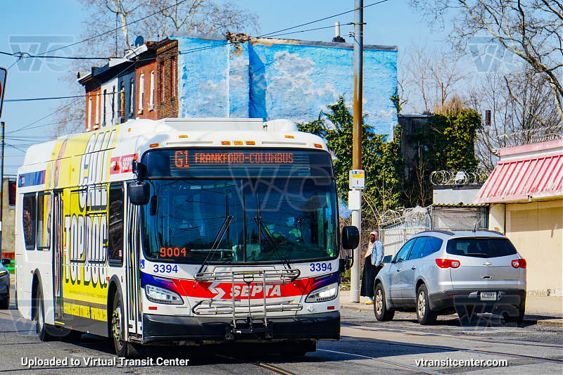 SEPTA 3394 on Route G1
Route G1 to Frankford-Columbus
New Flyer XDE40
Keywords: SEPTA;New Flyer Xcelsior;New Flyer XDE40