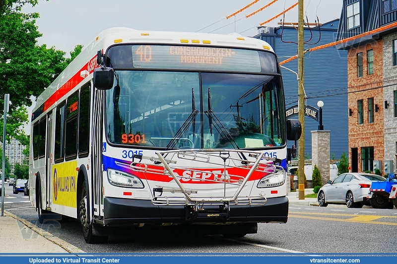 SEPTA 3015 on Route 40
Route 40 Conshohocken-Monument
New Flyer XDE40
Keywords: SEPTXDE40