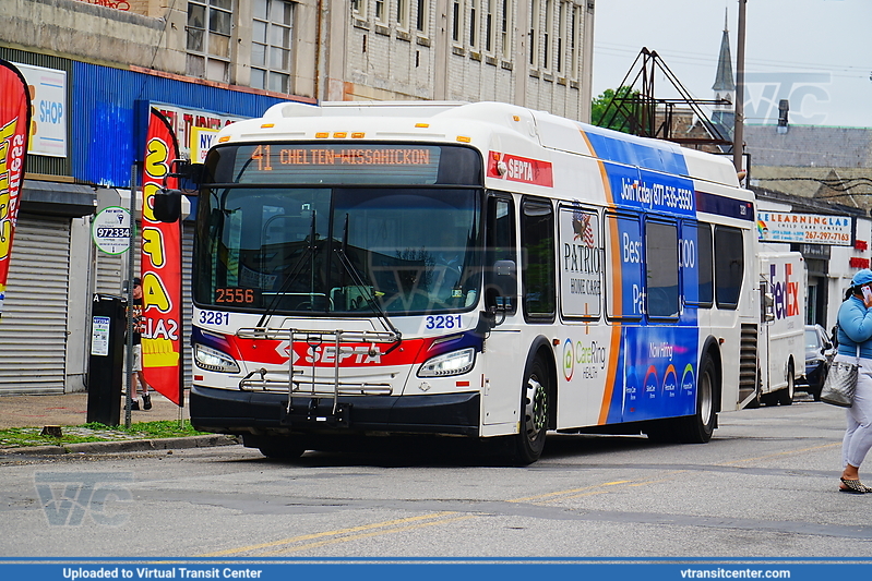 SEPTA 3281 on Route 41
Route 51 to Chelten-Wissahickon (former Route J)
New Flyer XDE40

