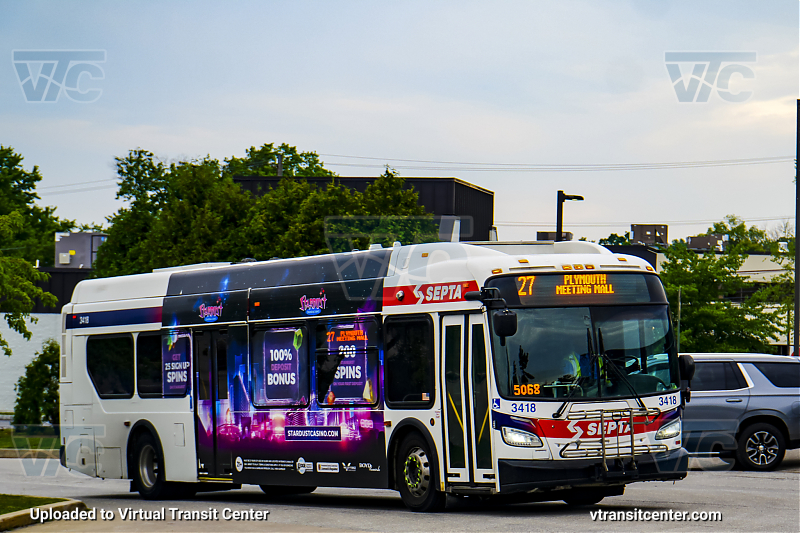 SEPTA 3418 on Route 27
Route 27 to Plymouth Meeting Mall
Keywords: SEPTA Bus;New Flyer XDE40