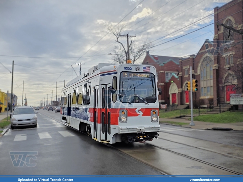 SEPTA Trolley K-Car 9000 on Route T5
Route T5 to 13th-Market
Retro "1980's Delivery Livery"
Kawasaki Series 9000 LRV
Keywords: SEPTATrolley;Kawasaki