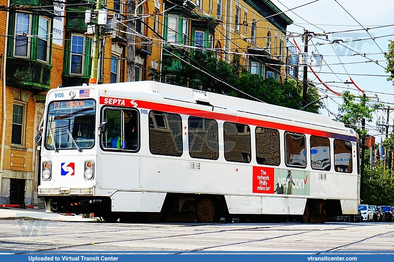 SEPTA Trolley K-car 9106 on Route T3
Route T3 to Yeadon (Former Route 13)
Kawasaki LRV
