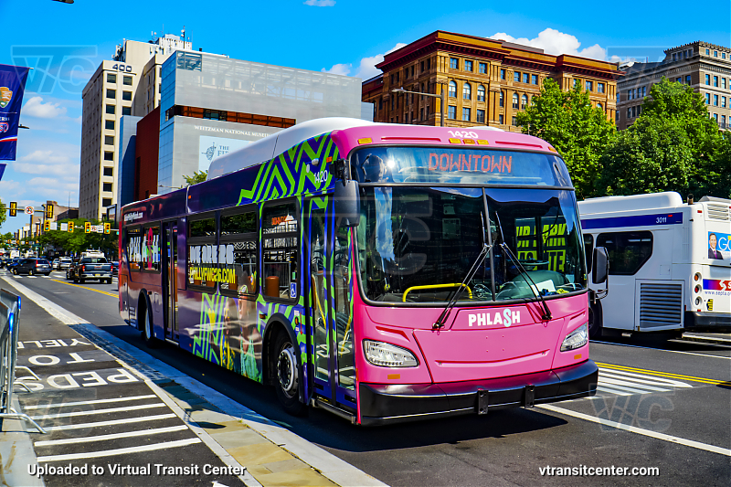 Krapf's Transit 1420 on PHLASH
Wrapped for FIFA Fan Fest 2026

For the summer 2026 season, Krapf Transit added the larger ex-Navy Yard Transit buses to the PHLASH fleet in order to meet the ridership demands for the FIFA World Cup 2026 Fan Fest, which was hosted in the Lemon Hill section of Philadelphia.
Keywords: Krapf Transit;New Flyer XD40