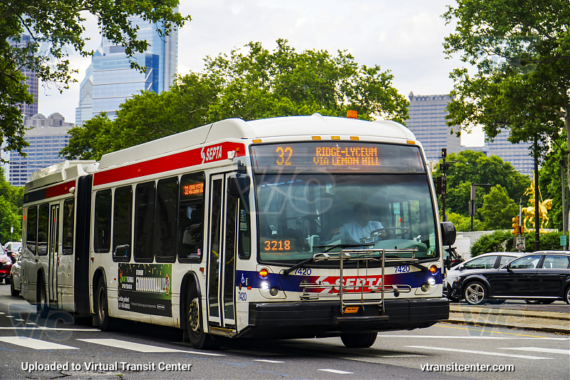 SEPTA 7420 on Route 32
Route 32 to Ridge-Lyceum via Lemon Hill

For the summer 2026 season, SEPTA increased the frequency of route 32, as well as employed the use of articulated buses on route 32 in order to meet the ridership demands for the FIFA World Cup 2026 Fan Fest, which was hosted in the Lemon Hill section of Philadelphia.
Keywords: SEPTA Bus;NovaBus LFS Artic