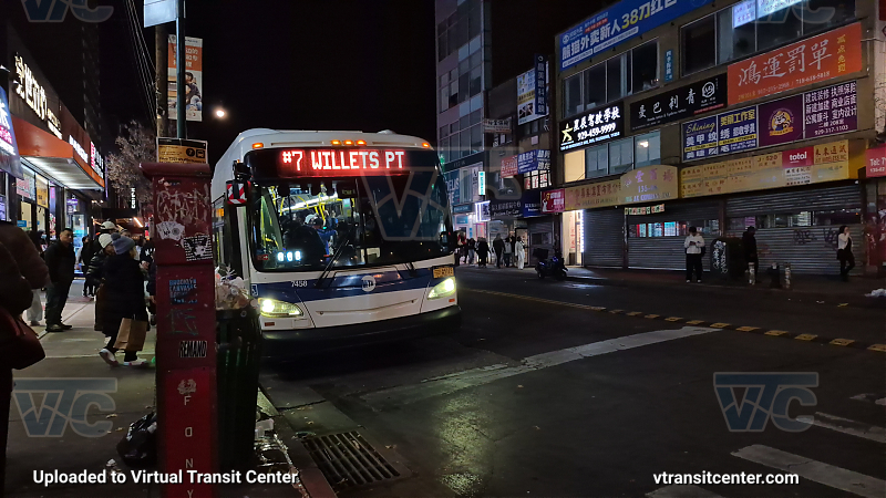 MTA New York City 7458 on the T321 7 shuttle 
2015 NFI XD40 #7458 on the T321 7 shuttle 
