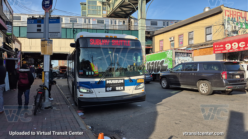 MTA New York City 7451 on the T324 7 shuttle
2015 NFI XD40 #7451 on the T324 7 shuttle

