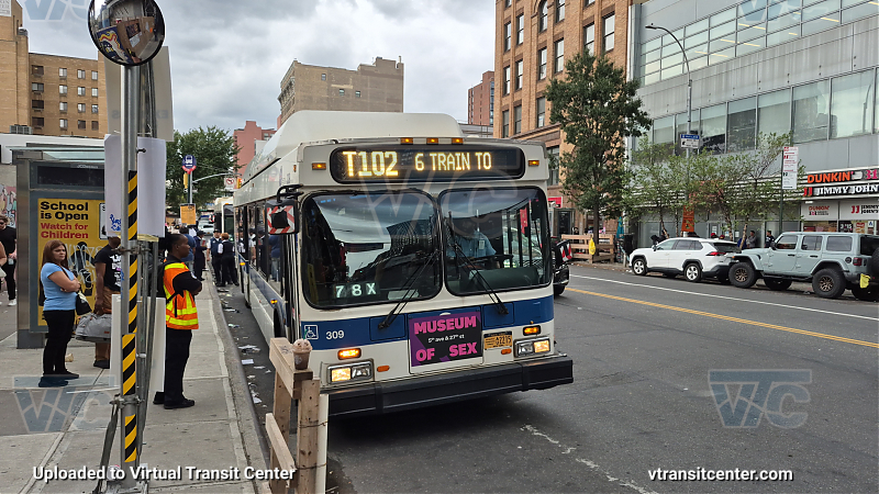 New York City Transit #309 on the T102 6 shuttle
New York City Transit #309 on the T102 6 shuttle
