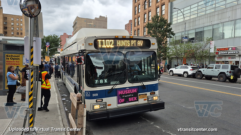 New York City Transit #309 on the T102 6 shuttle
New York City Transit #309 on the T102 6 shuttle

