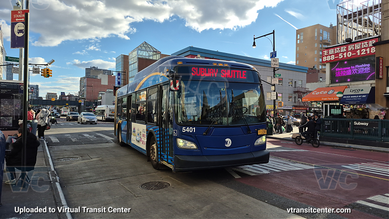 MTA New York City 5401 on the T321 7 shuttle 
2015 NFI XD60 #5401 on the T321 7 shuttle 

