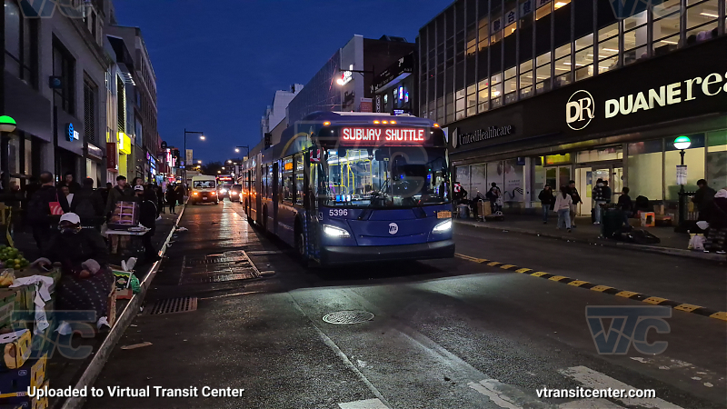 MTA New York City 5396 on the T321 7 shuttle 
2015 NFI XD60 #5396 on the T321 7 shuttle 
