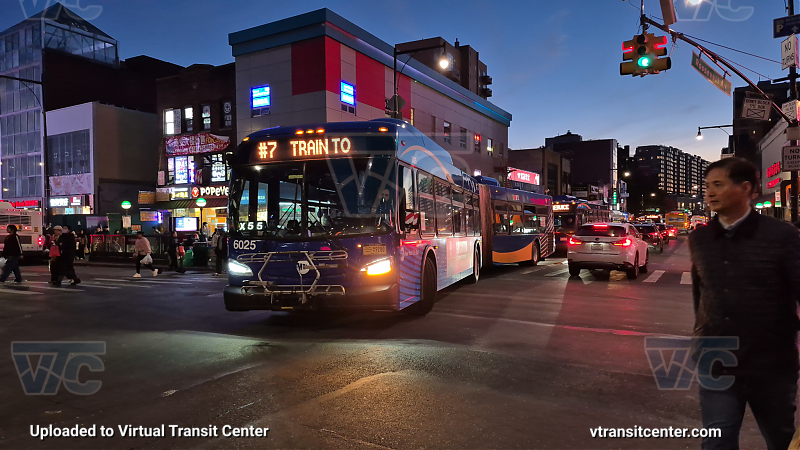 MTA New York City 6025 on the T321 7 shuttle 
2017 NFI XD60 #6025 on the T321 7 shuttle 
