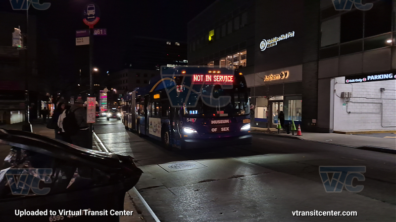 MTA New York City 5417 on the T321 7 shuttle 
2015 NFI XD60 #5417 on the T321 7 shuttle 
