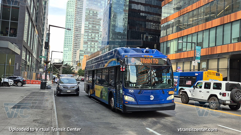 New York City Transit Bus #755 on the G shuttle 
To 21 St-Queensbridge 

