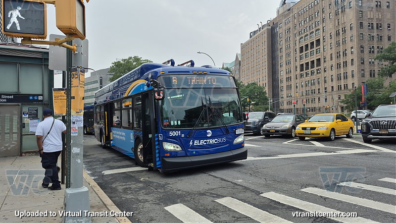 MTA New York City 5001 on the A shuttle 
New York City Transit Bus #5001 on the A shuttle 
