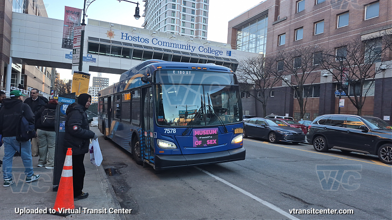 MTA New York City 7578 on the 2/5 shuttle 
Due to a destination sign code glitch, this bus showed the signage weirdly.
