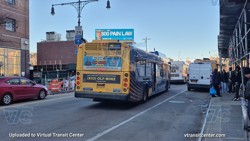 MTA New York City 7578 on the 2/5 shuttle 
Due to a destination sign code glitch, this bus showed the signage weirdly.
