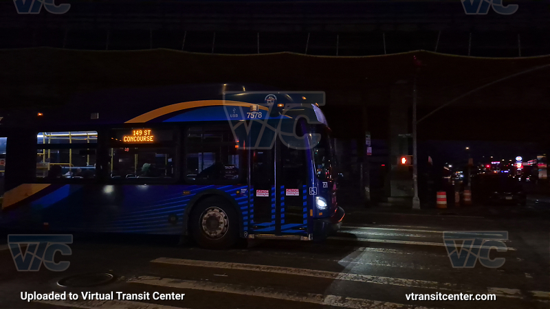 MTA New York City 7578 on the 2/5 shuttle 
Due to a destination sign code glitch, this bus showed the signage weirdly.
