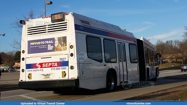 SEPTA 7427 in Route 55 service to Doylestown.
