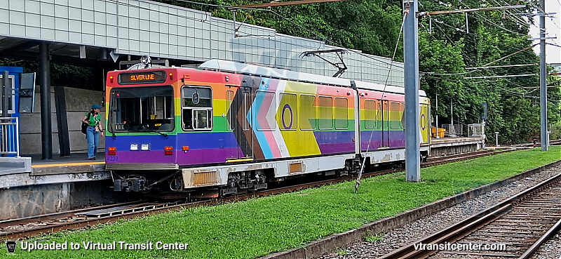 PRT "The T" Light Rail 4239 on Silver Line at Washington Junction
4239 Pride Wrapped Unit on SB Silver Line via Allentown
