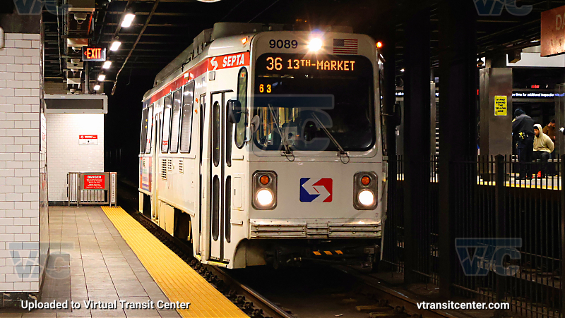 SEPTA 9000 Series Trolley Cars on Westbound T5 at 30th Street
Car 9089 glides to a stop at Drexel Station at 30th Street
