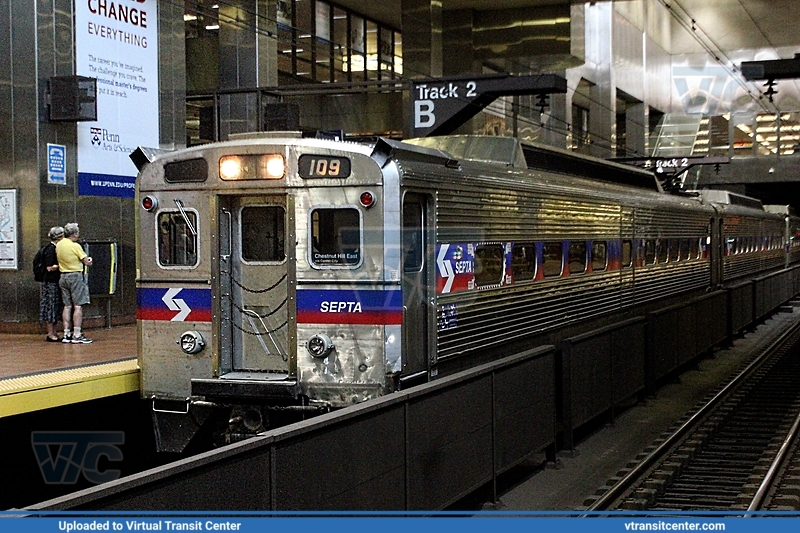 SEPTA Silverliner IV 109 on the R7
Chestnut Hill East Line to Chestnut Hill East
Jefferson (Market East) Station

