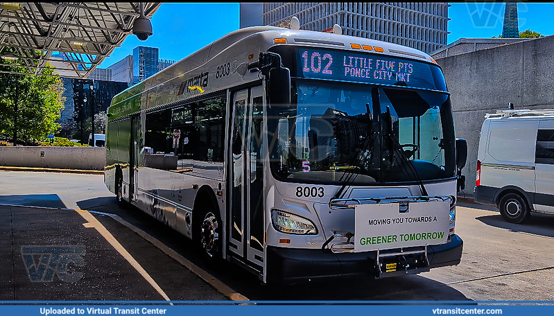 MARTA New Flyer XE40 #8003 on Route 102
Seen here is a New flyer XE40 #8003 on route 102. This picture was taken at North Av station, which is the Western terminus for this route. This picture was taken on Friday April 18, 2025 at 3:01pm. This bus is powered by a Siemens ELFA 3 motor and it currently runs out of Laredo Garage.
Keywords: Xcelsior;MARTA;New Flyer;Bus