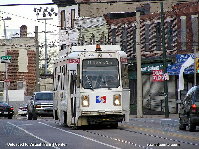 SEPTA Trolley K-Car 9034 on Route 11
Route 11 to Darby via Woodland
