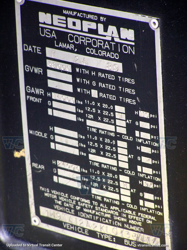 SEPTA Neoplan 3427 Builders Plate

